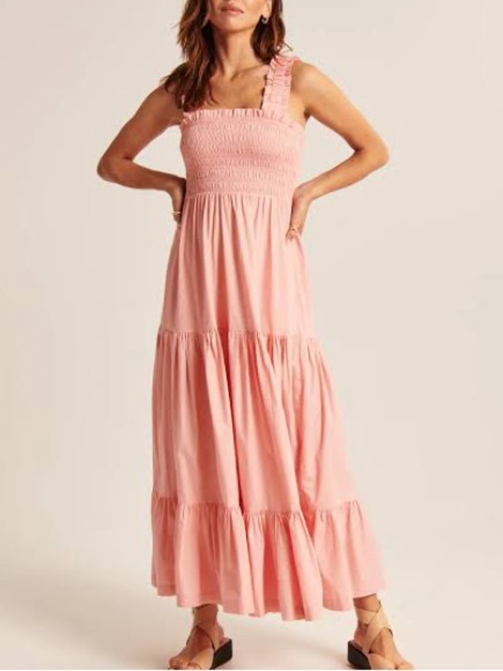 Abercrombie & Fitch Peach Pink Tiered Smocked Maxi Dress